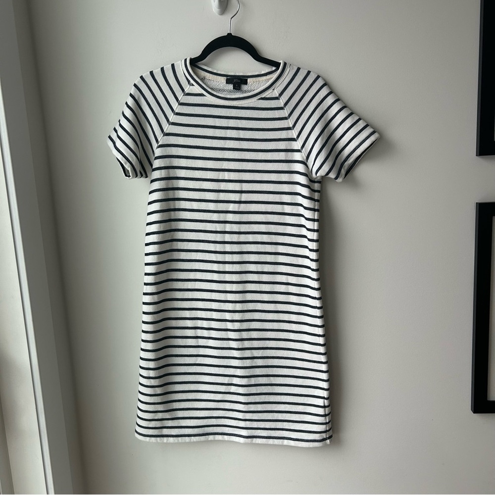 J CREW STRIPED TERRY T-SHIRT STYLE BEACH DRESS NAVY IVORY